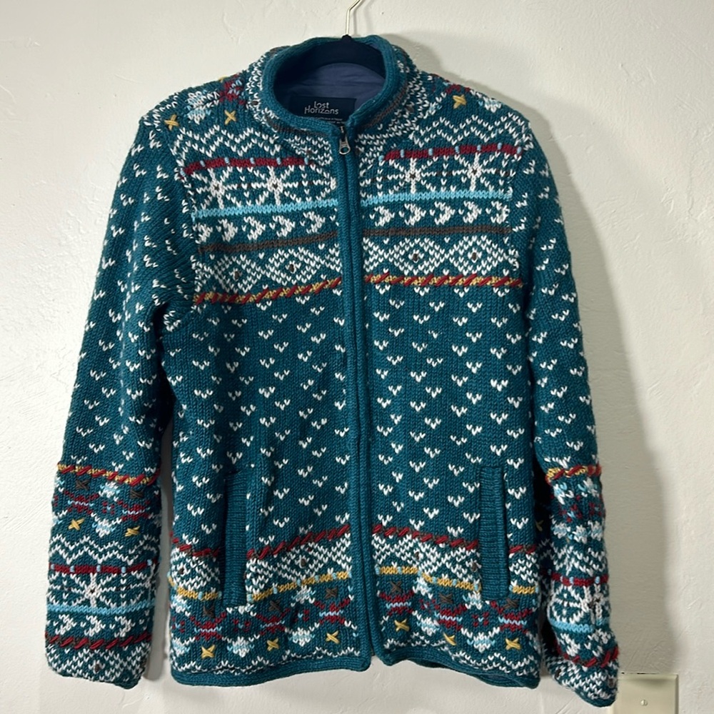 Lost Horizons Wool Knit Jacket Teal size large